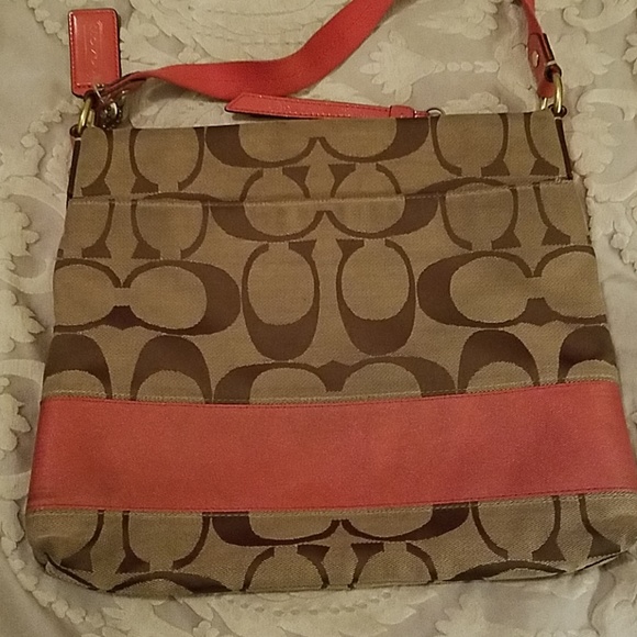 Coach signature brown with melon stripe bag - Picture 2 of 4